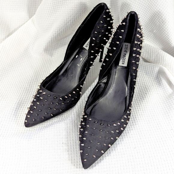 NWOT! STEVE MADDEN! STUNNING BLACK SUEDE LEATHER STUDDED PUMPS, HEELS! SZ 11M - Picture 1 of 8